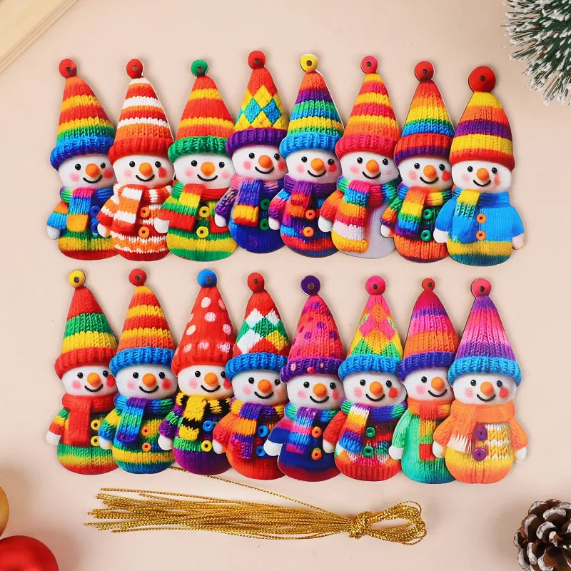 16pcs Snowman Wooden Christmas Ornaments – Xmas & New Year Decor Christmas Tree Ornaments Babs