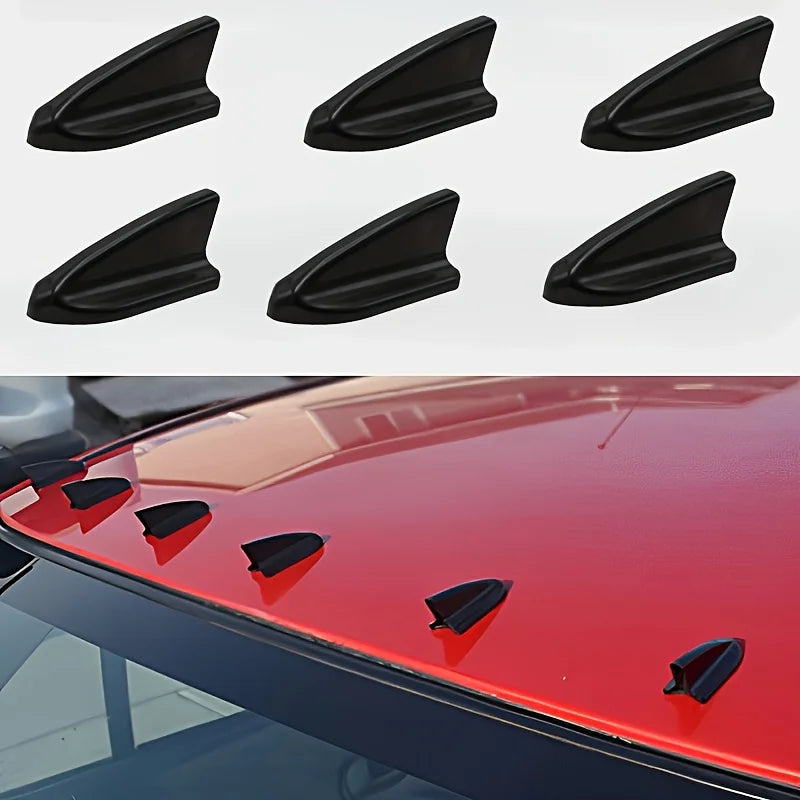 6PCS Shark Tail Self-Adhesive Car Roof Body Decorations Car Body Decoration Babs Black 6PCS
