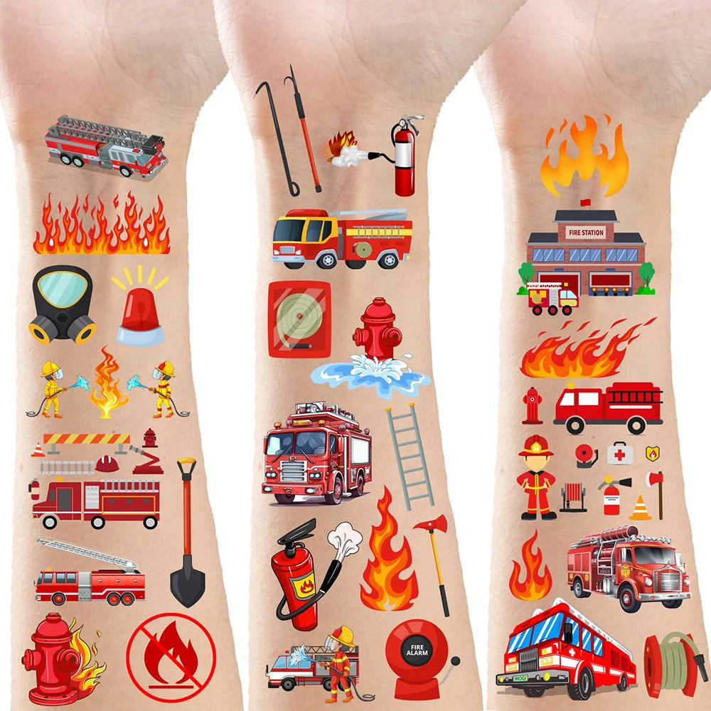 10 Sheets Fire Truck Temporary Tattoos – Firefighter Party Favors Temporary Tattoos Babs