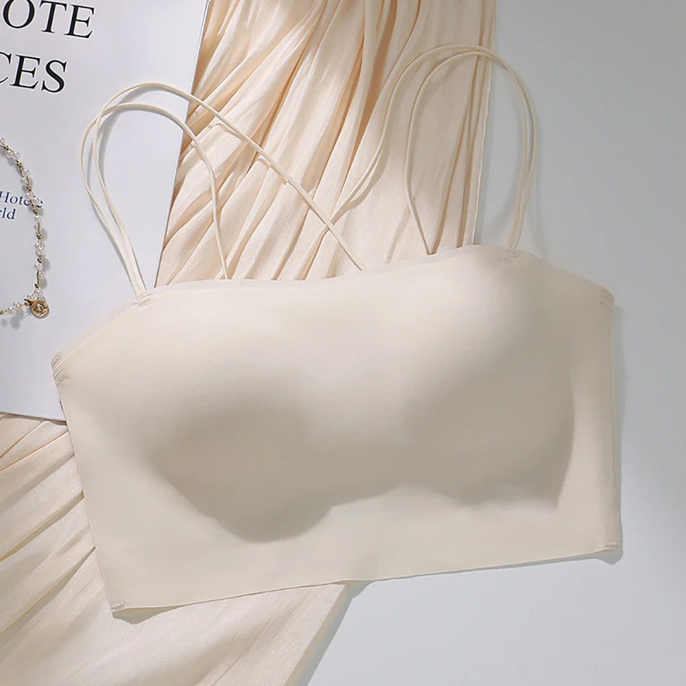 Padded Seamless Bralette Crisscross Back Wirefree Crop Top Padded Seamless Bralette Babs White S