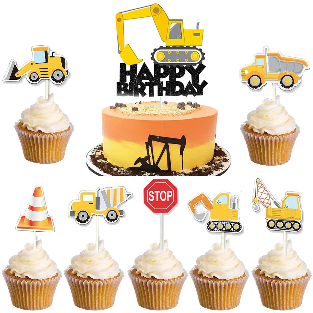 Construction Cake Toppers – Dump Truck & Excavator Party Decor Cake Toppers Babs