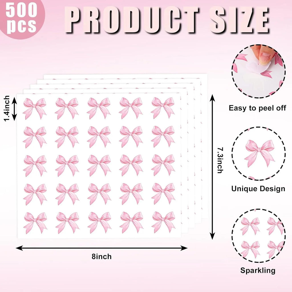 125/250pcs Pink Bow Stickers – Cute Coquette Bowknot Decals Decorative Stickers Babs