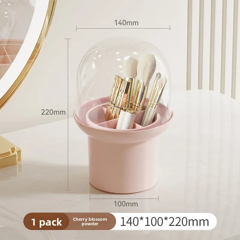 Makeup Organizer Box with Brush Holder & Dustproof Compartments Makeup Organizer Box Babs Pink 4