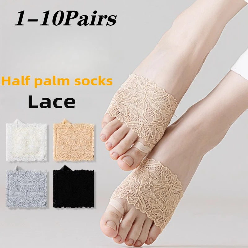 Women's Non-Slip Half Sole Lace Foot Cover Socks 1-10 Pairs Half Sole Foot Cover Babs
