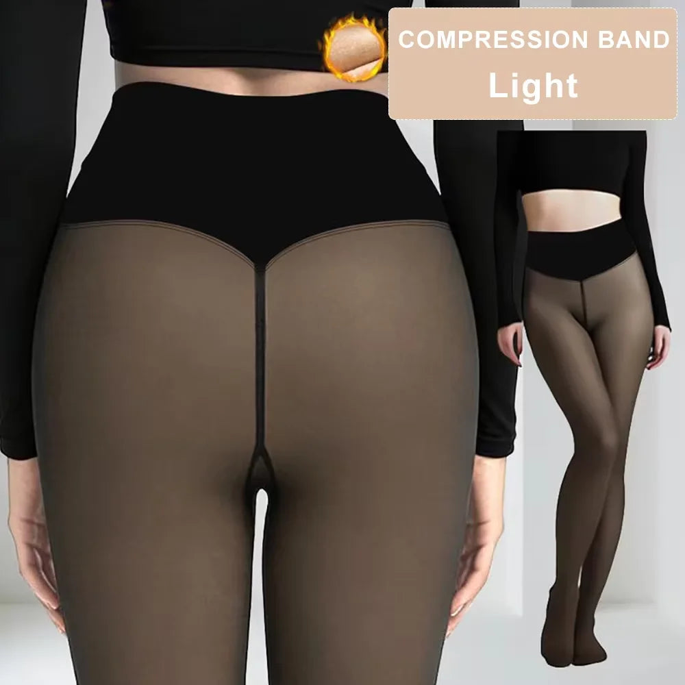 One-Seam Fleece Lined Shaping Leggings – Thermal Sheer Tights Fleece Lined Leggings Babs LIGHT L