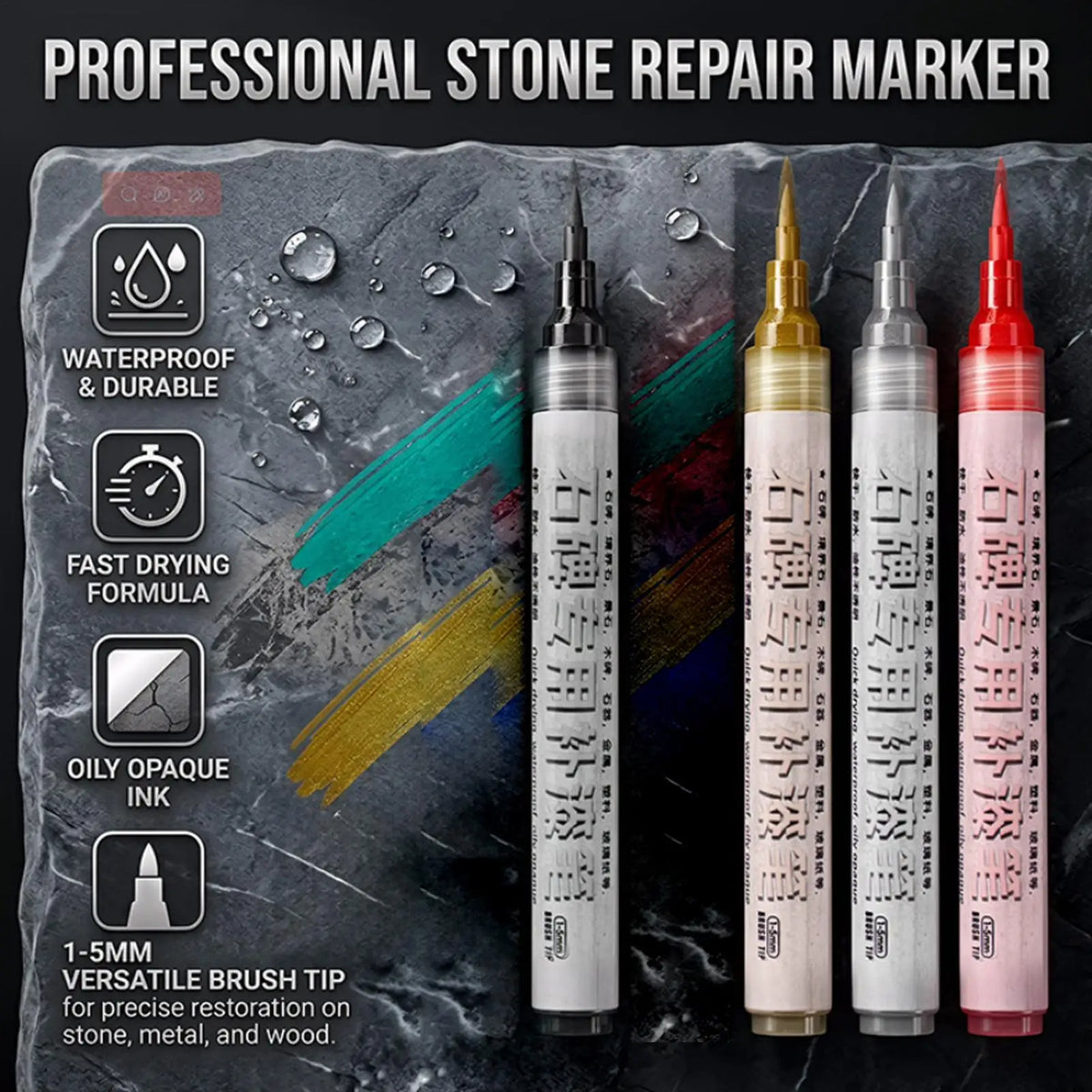 Tombstone Marker Pen – Waterproof Fade-Resistant 12 Colors Stone Paint Marker Babs