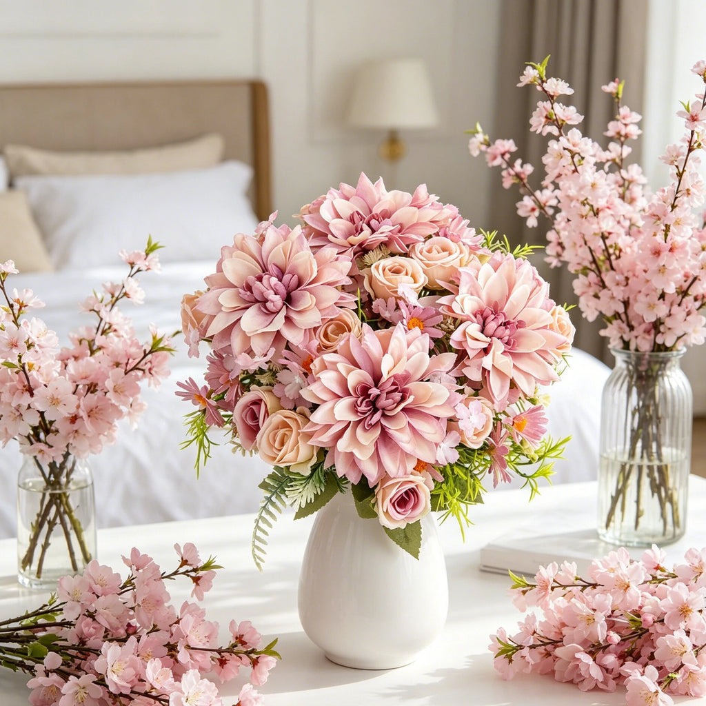 Artificial Silk Rose Dahlia Bouquet – Wedding & Home Decor Artificial Flower Bouquet Babs
