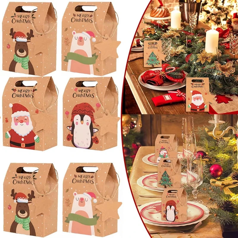 Christmas Kraft Paper Candy Gift Boxes with Tags – 6/12/24 Pcs Holiday Gift Boxes Babs