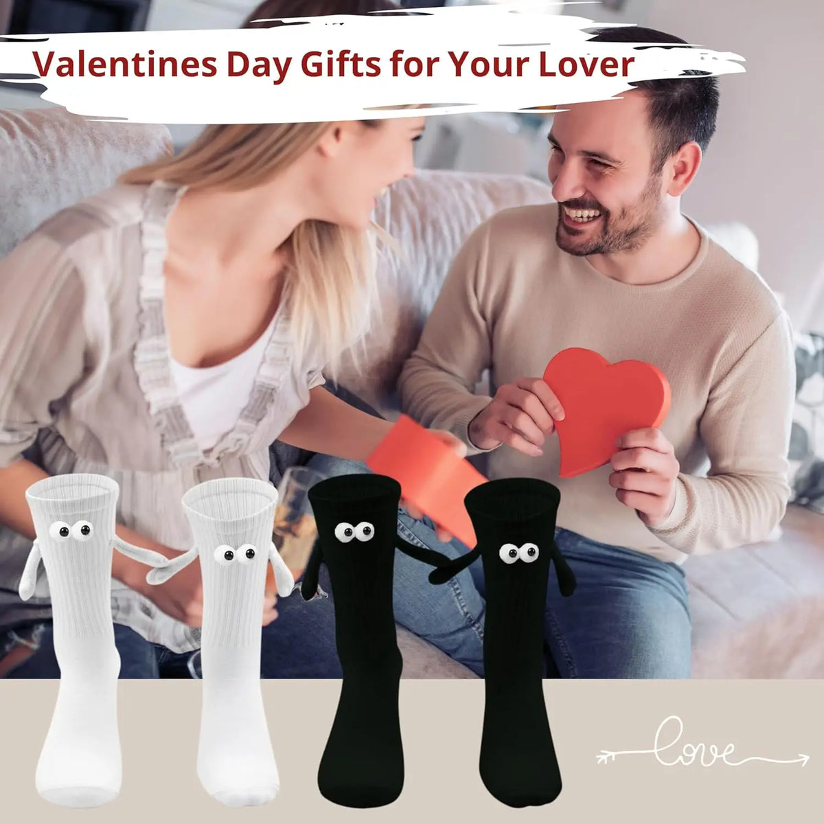 Magnetic Holding Hands Socks – Funny Novelty Couple Gift Novelty Socks Babs
