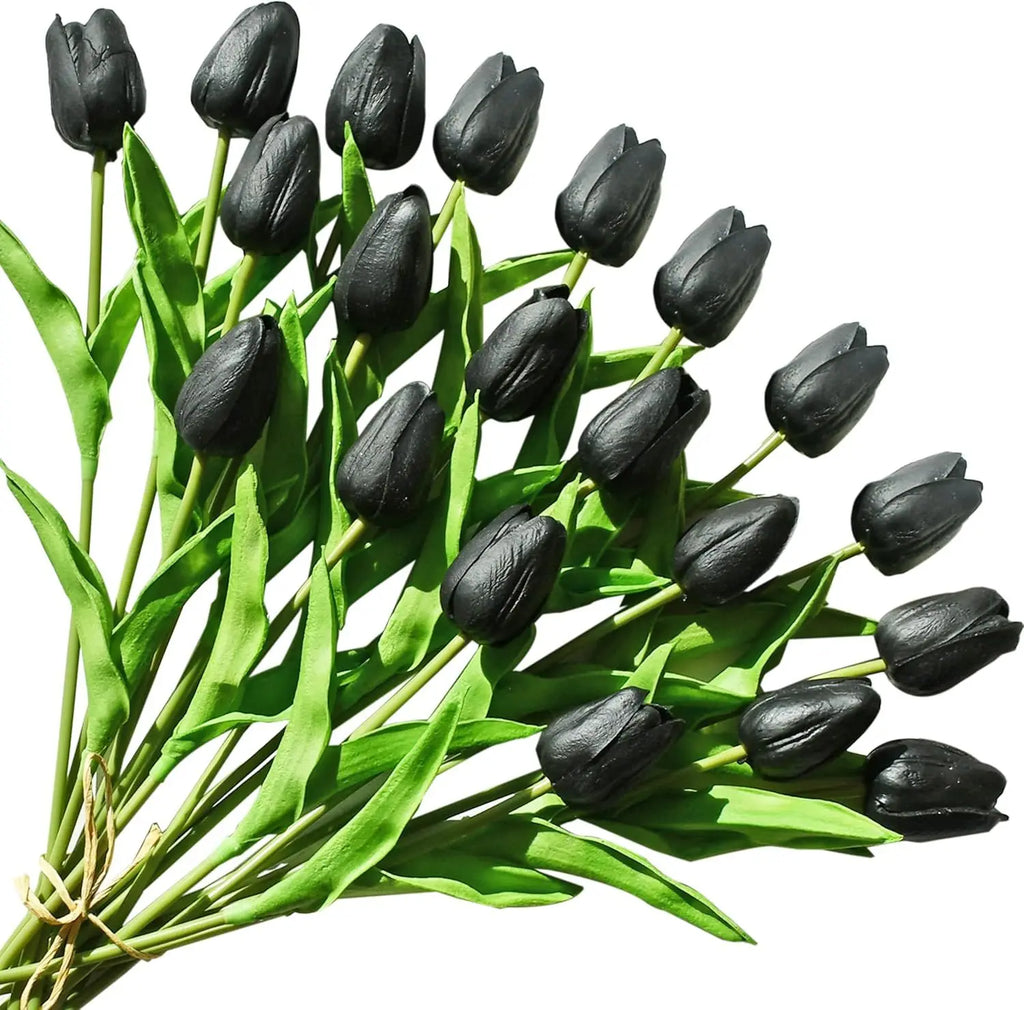 3/5PCS Real Touch Artificial Tulips – Home & Wedding Décor Artificial Flower Bouquet Babs black 5pcs