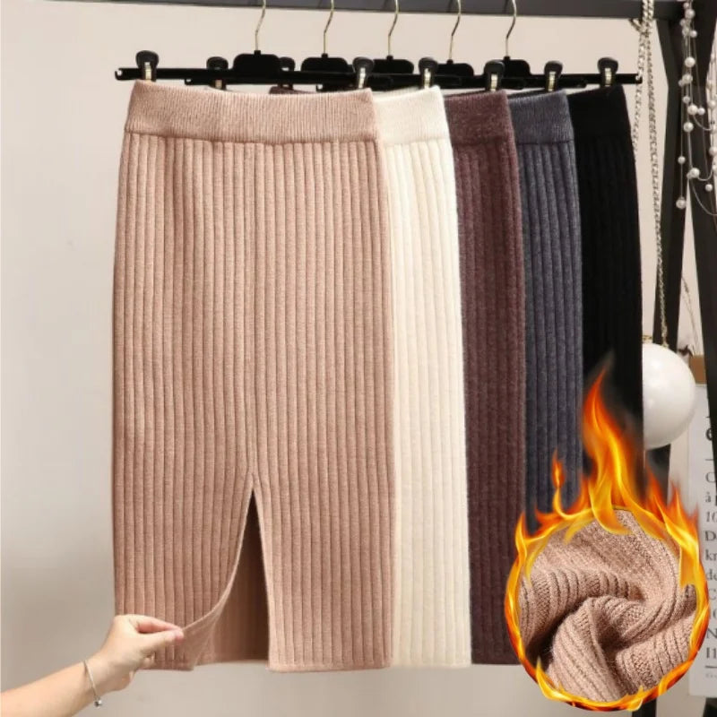Women's Thickened Knit High Waist Pencil Skirt – Autumn Winter Knit Pencil Skirt Babs