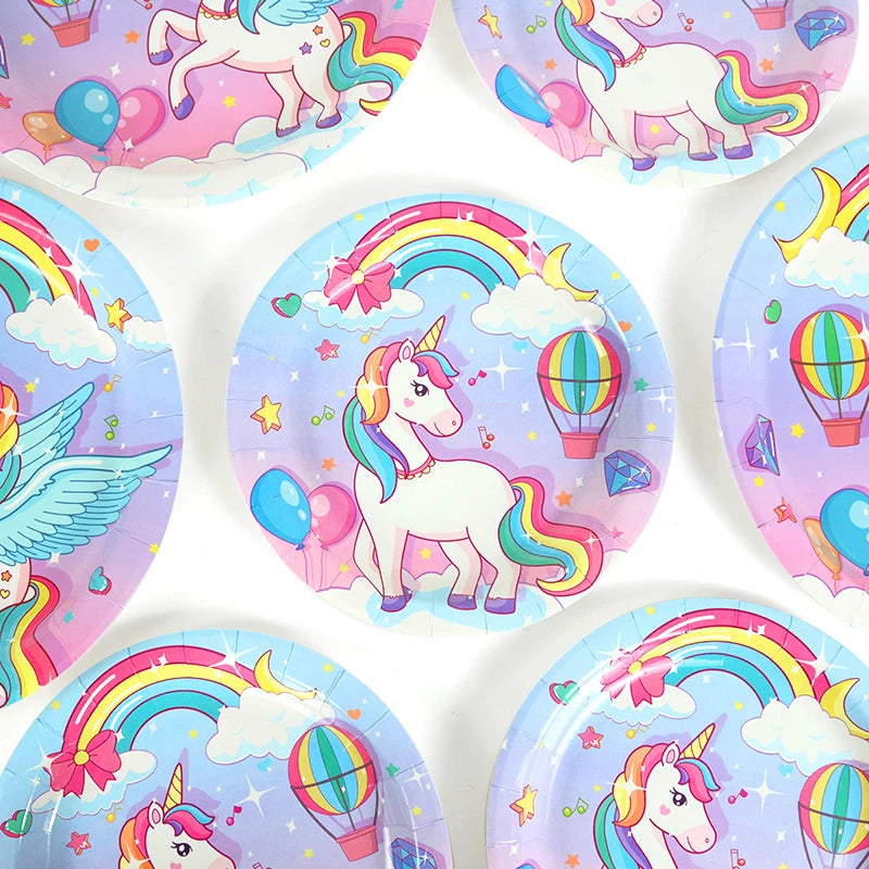 61-Piece Rainbow Unicorn Party Tableware Set – Plates & Cups Disposable Party Tableware Babs