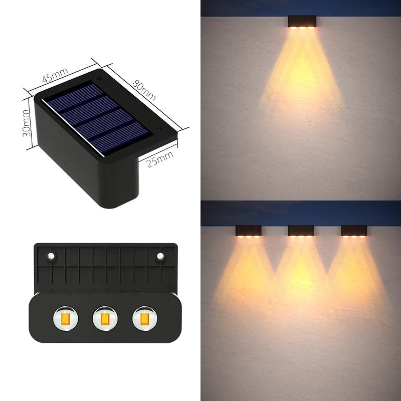 Solar LED Wall Light IP65 Waterproof – Garden, Deck & Pathway Solar Outdoor Light Babs Warm B-3LED-1PC