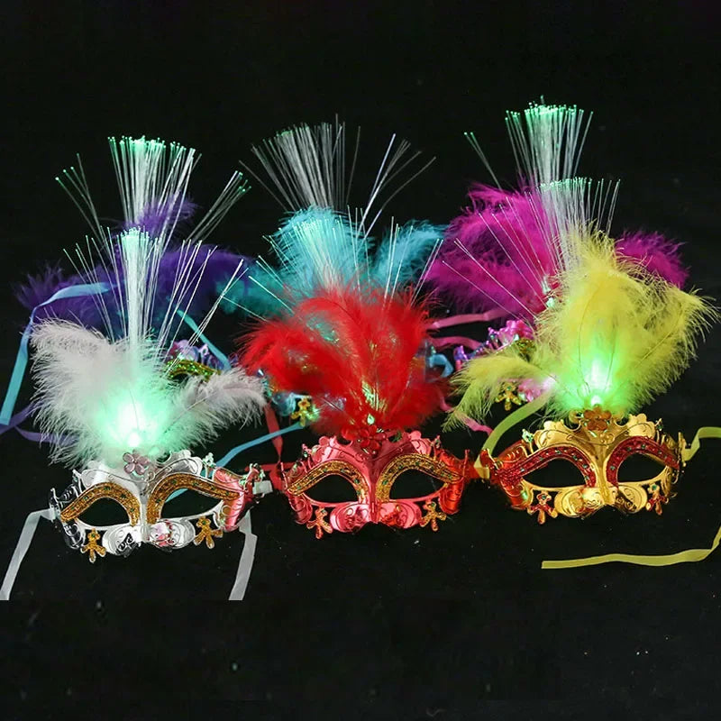 20pcs LED Feather Eye Masks | Masquerade, Mardi Gras, Cosplay Costume Eye Mask Babs