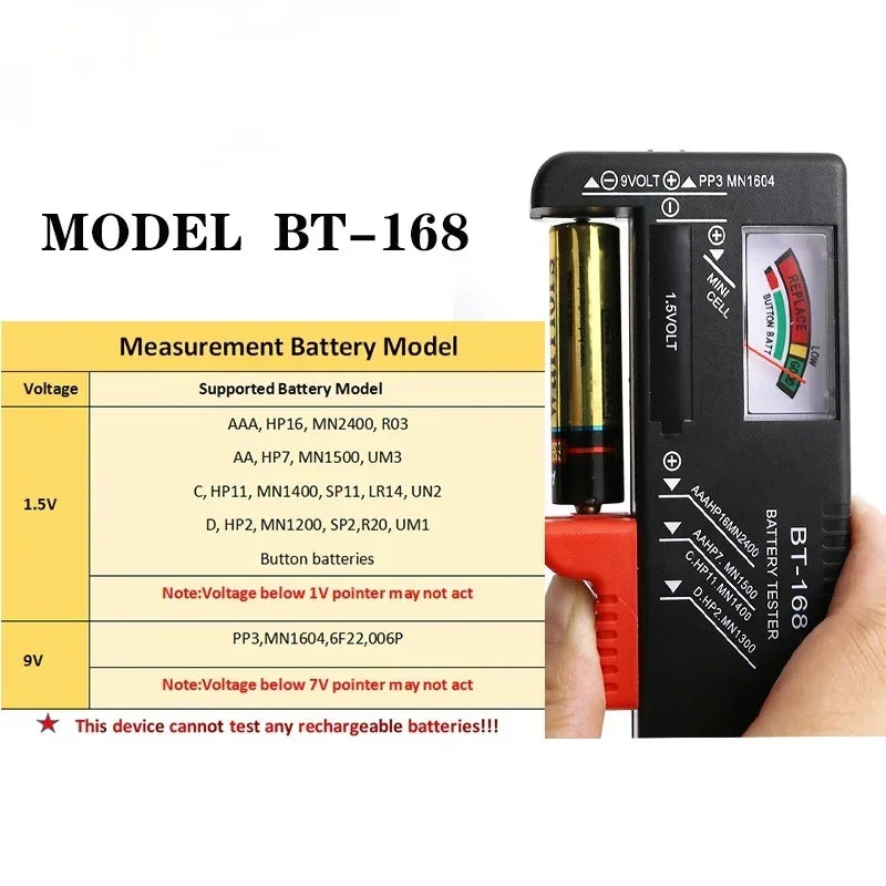 BT-168 Universal Battery Tester – AA AAA C D 9V Checker Battery Tester Babs