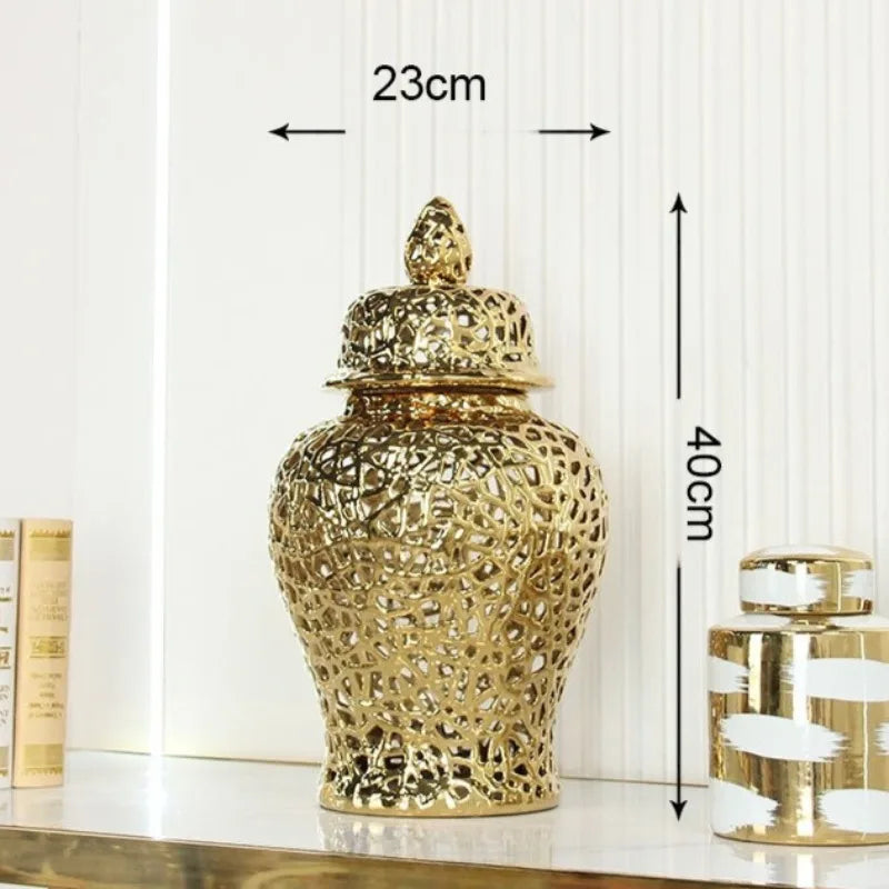 Modern Ceramic Hollow Vase – Luxury Home Table Decoration Decorative Ceramic Vase Babs Gold-40CM