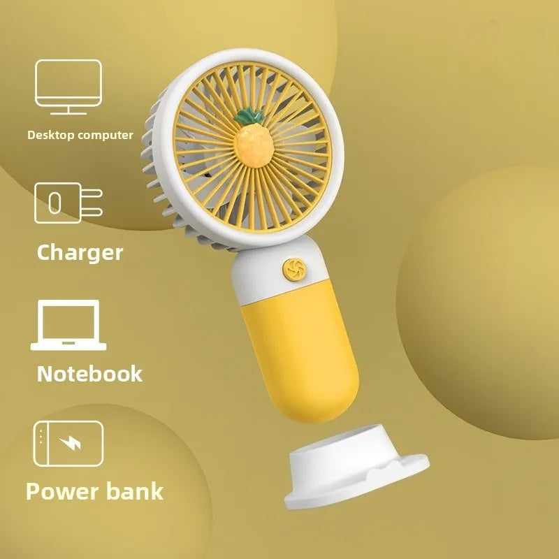 Fruit-Shaped Mini Handheld Fan – USB Rechargeable & Phone Stand Handheld Mini Fan Babs pineapple