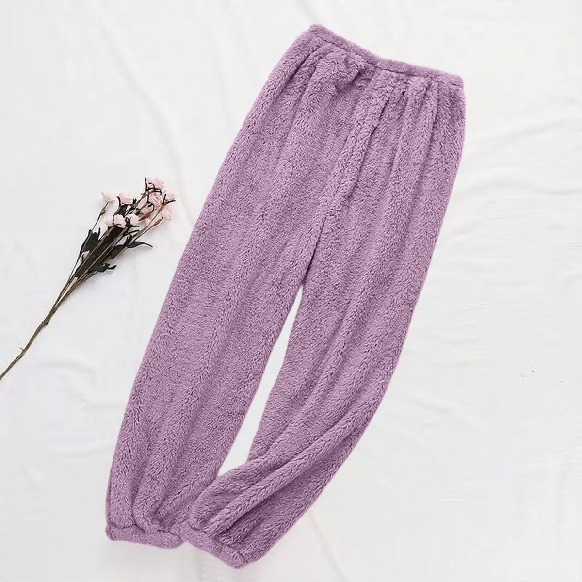 Women's Velvet Pajama Pants – Warm Elastic Waist Lounge Trousers Pajama Lounge Pants Babs Light Purple XL
