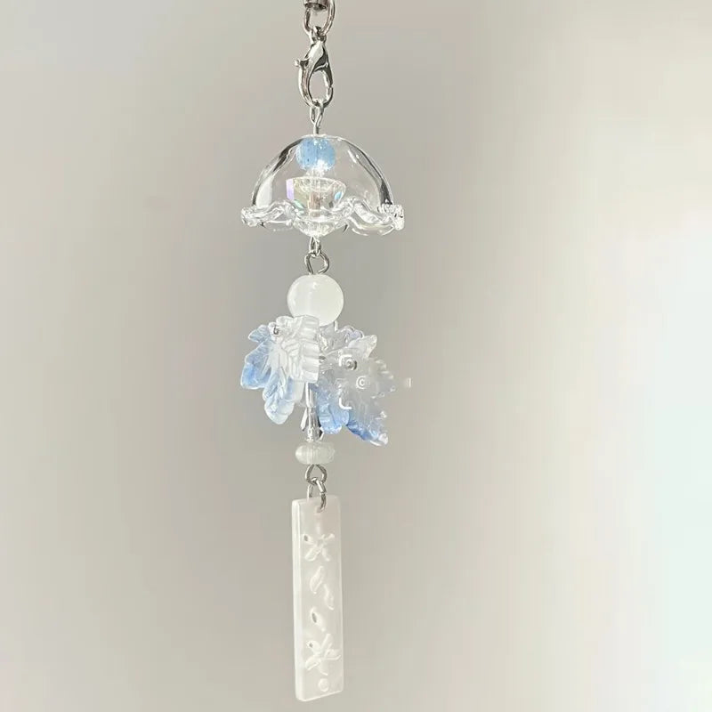Floral Bell Bag Charm Pom Pom Tassel Keychain | Engraved Tag Bag Charm Keychain Babs