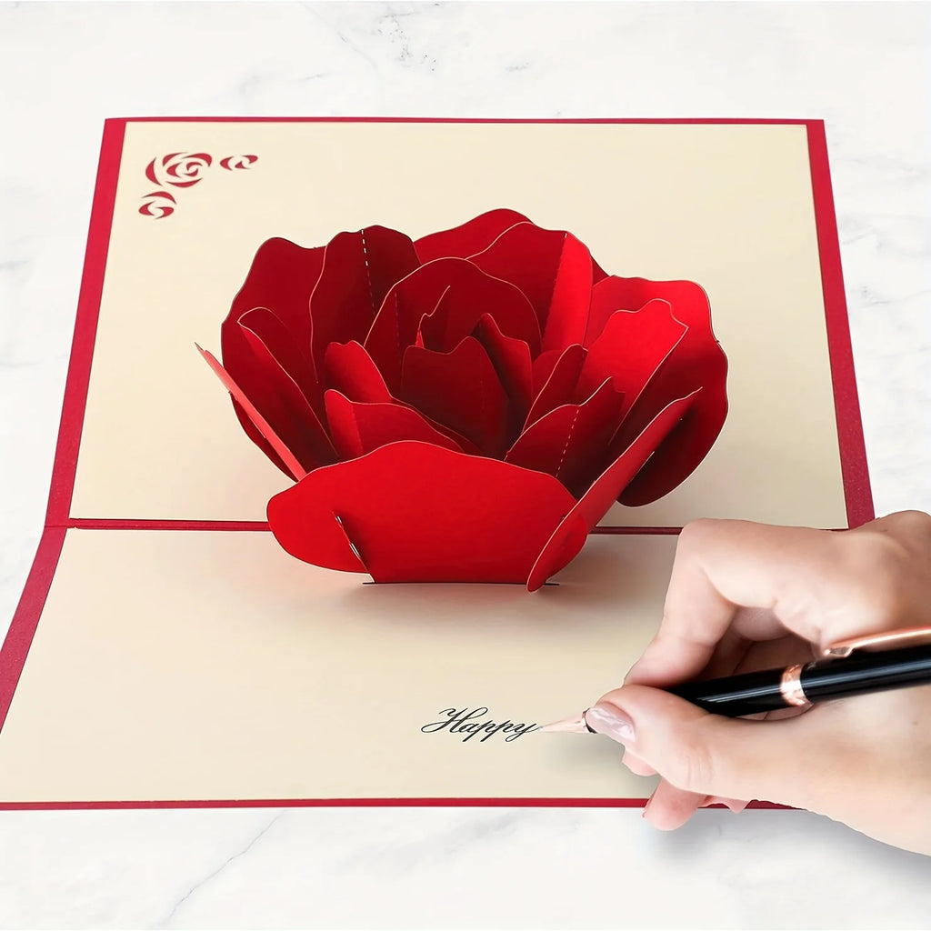 3D Pop-Up Rose Greeting Card with Envelope – All Occasions Pop-Up Greeting Card Babs