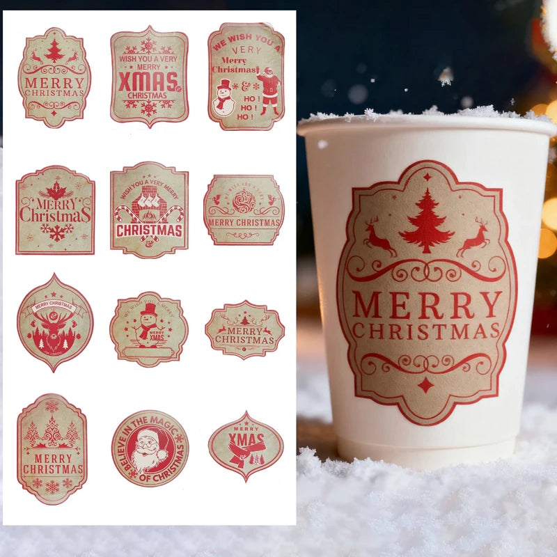 12PCS Christmas Bottle & Glass Stickers – New Year 2026 Party Holiday Party Stickers Babs Style 2 10x15CM