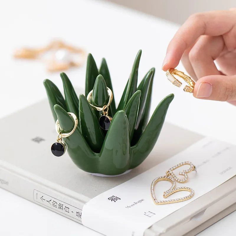 Nordic Ceramic Cactus Aloe Desk Jewelry Organizer Decor Desk Jewelry Organizer Babs