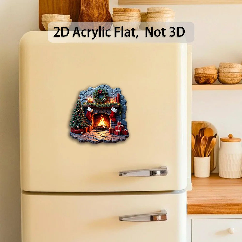 2D Acrylic Christmas Fireplace Fridge Magnet – Holiday Décor Christmas Fridge Magnet Babs