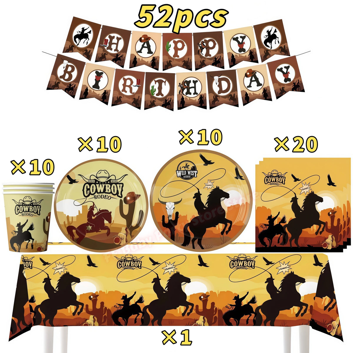 Wild West Cowboy Party Decoration Set – Balloons, Plates & Cups