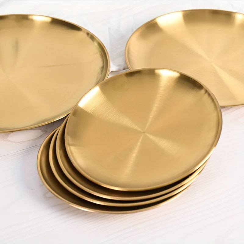 2pcs Gold Stainless Steel Pizza & Dinner Serving Plates Serving Plates Set Babs