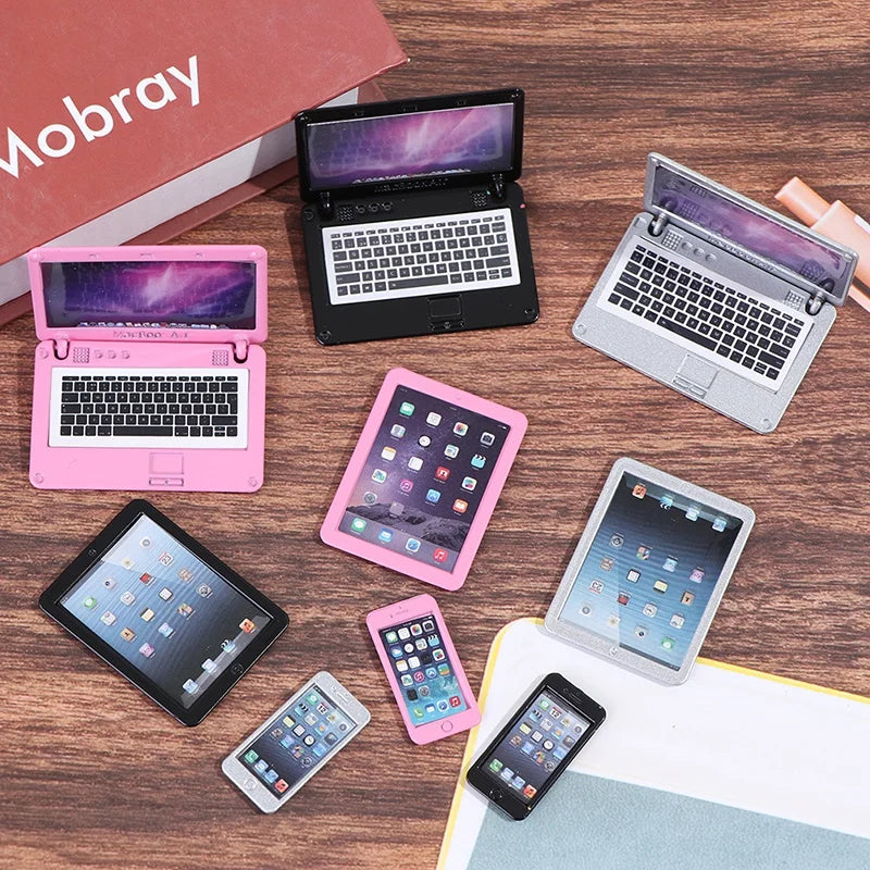 3Pcs Miniature Laptop Tablet Phone Set – 1:12 Dollhouse Decor Dollhouse Miniature Set Babs