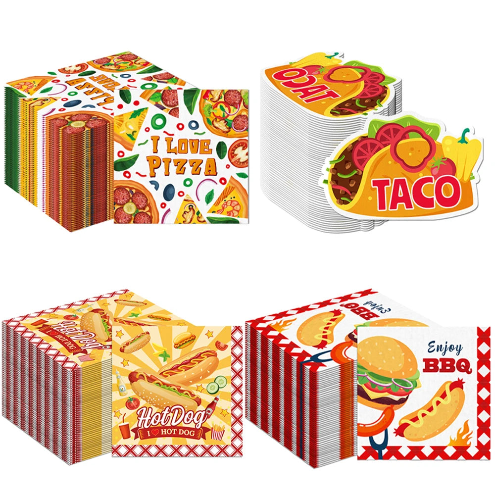 Pizza Party Paper Napkins – Disposable Cocktail Napkins 20/40/60 Disposable Party Napkins Babs