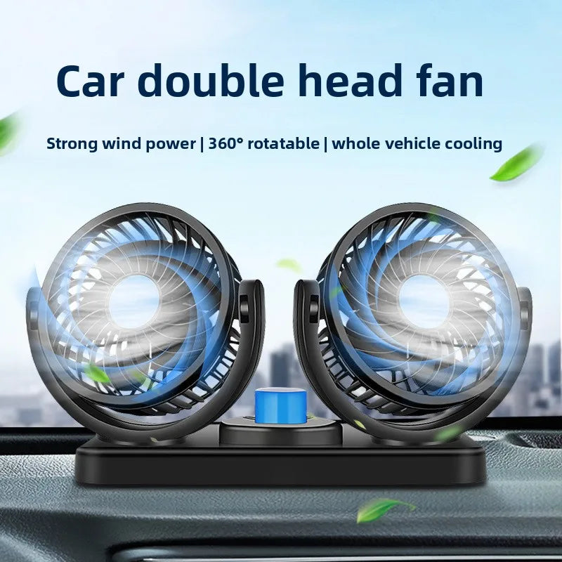 Dual Head Car Cooling Fan 12V/24V – 360° Adjustable Airflow Car Cooling Fan Babs