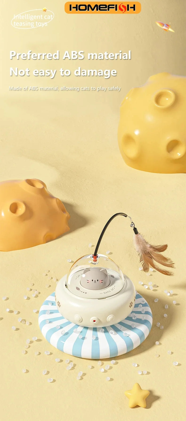 Electric UFO Cat Teaser Toy with Bell & Feather | Pet Toy Interactive Cat Toy Babs