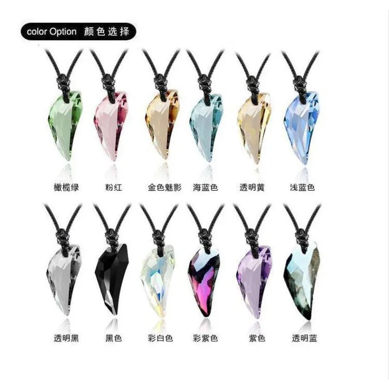 Wolf Tooth Crystal Pendant Leather Rope Necklace – Unisex Pendant Necklace Babs