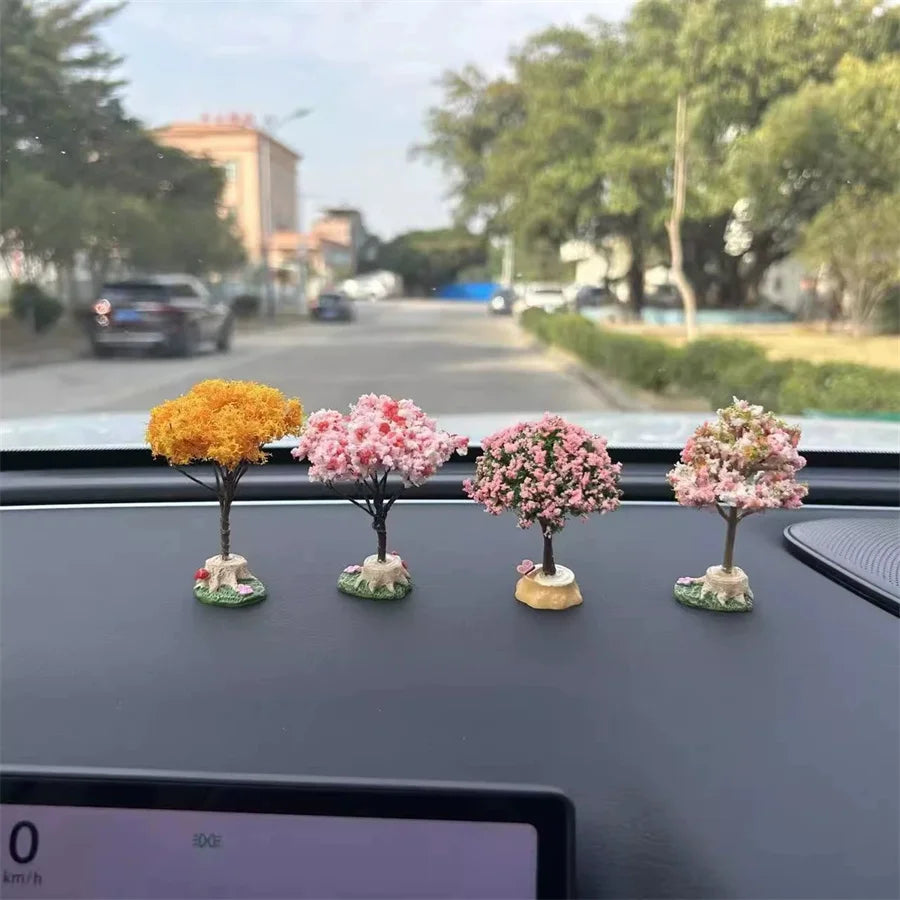 4pcs Mini Artificial Flower Tree Car Dashboard Decorations Car Dashboard Decor Babs