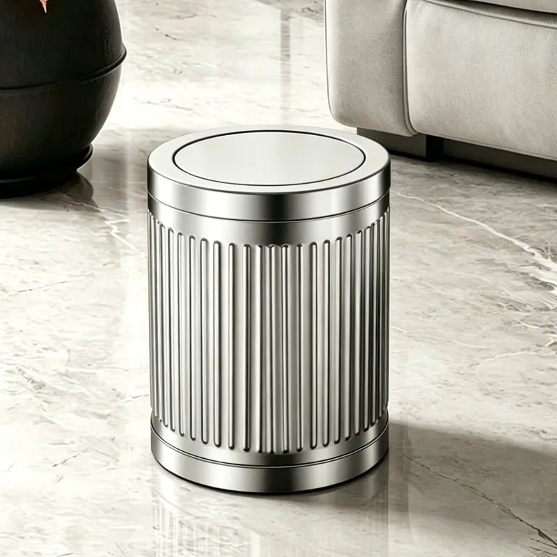 Stainless Steel Flip Lid Trash Can – Large Round Kitchen Bin Flip Lid Trash Can Babs