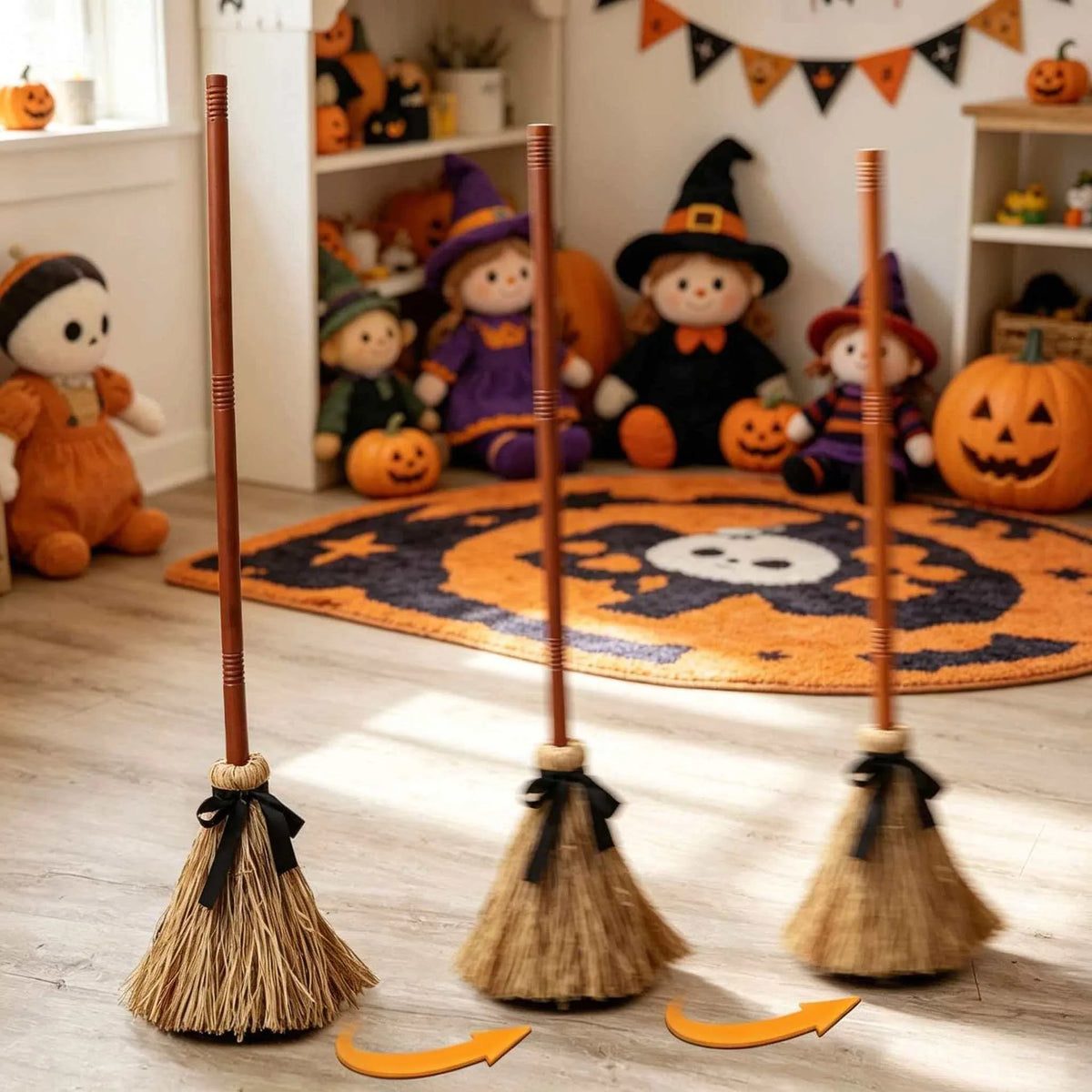 Light-Up Witch Broom with Sound & Auto-Bounce | Halloween Decor Halloween Prop Babs
