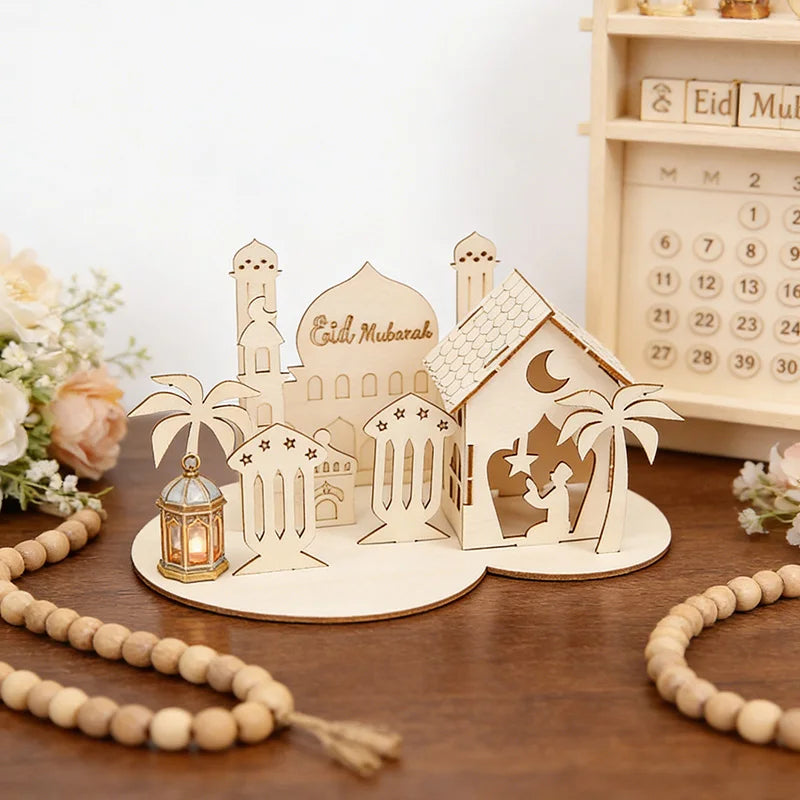 Wooden Ramadan Castle DIY Puzzle – Eid Mubarak Table Decor Holiday Wood Puzzle Babs