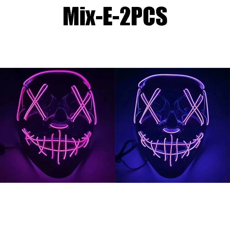 Halloween LED Glowing Party Mask – Light-Up EL Wire Face Mask LED Costume Mask Babs Mix-E-2PCS