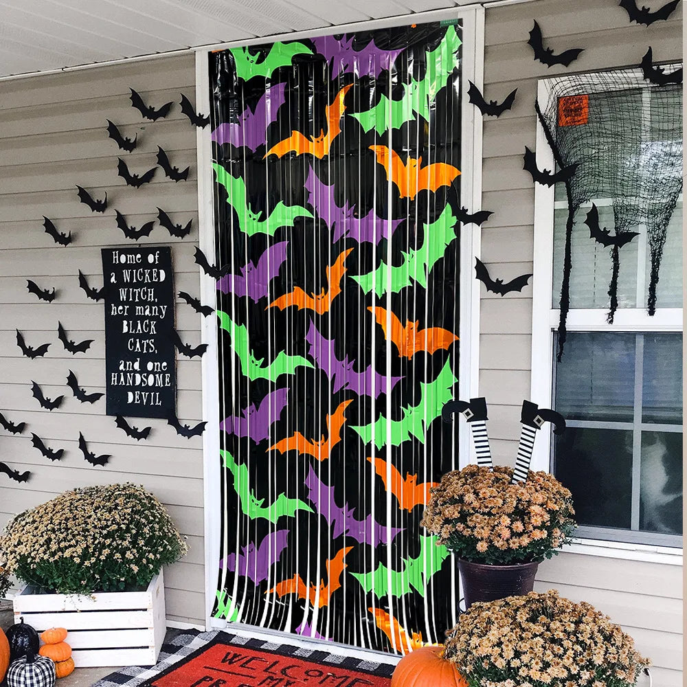 Halloween Foil Fringe Curtain – Bat Ghost Pumpkin Party Backdrop Halloween Party Decoration Babs