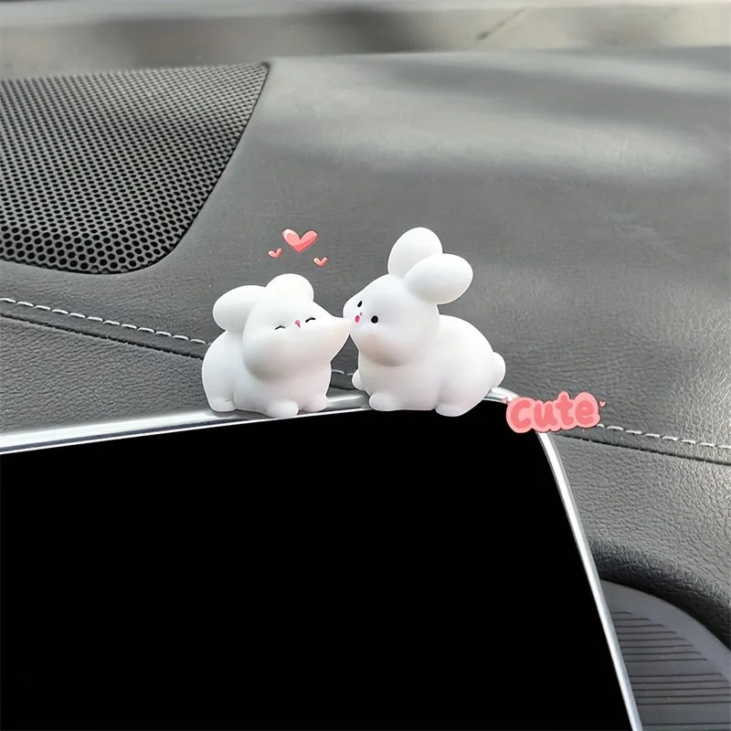 2pcs Easter Bunny Couple Car Rearview Mirror Ornament Set Car Interior Ornament Babs