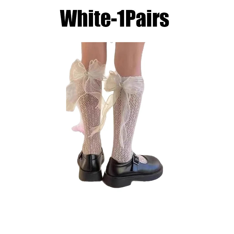 Girls Lace Bowknot Knee High Stockings – Princess Socks Girls Knee High Socks Babs White 1Pairs 3XS