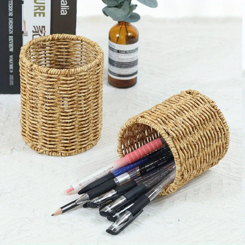 Handmade Vine Woven Round Pen Holder Desktop Organizer Woven Pen Holder Babs