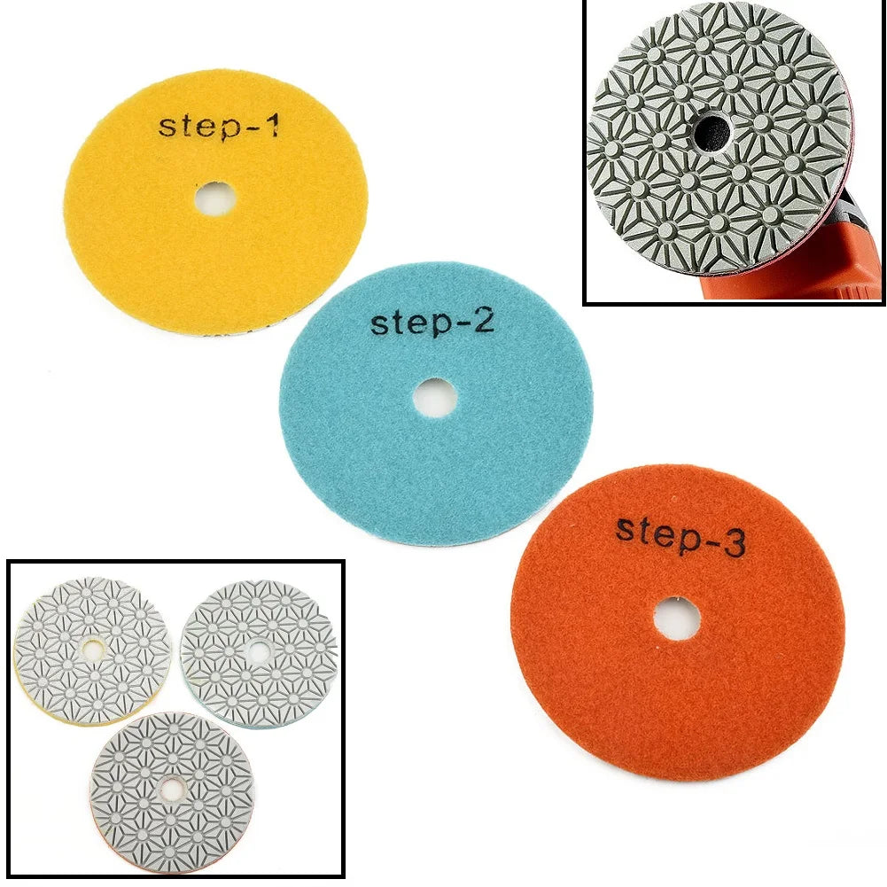 3-Step 4" Emery Polishing Pads – Granite, Marble & Stone (3 Pcs) Stone Polishing Pads Babs