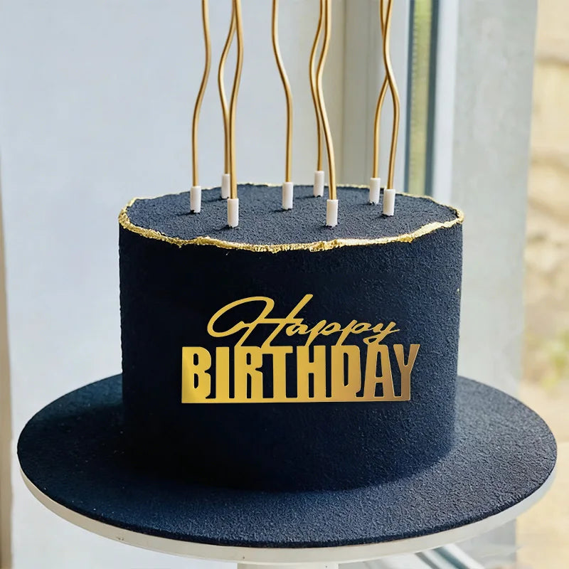 5pcs Gold Acrylic Happy Birthday Cake Toppers | Party Decor Cake Toppers Babs