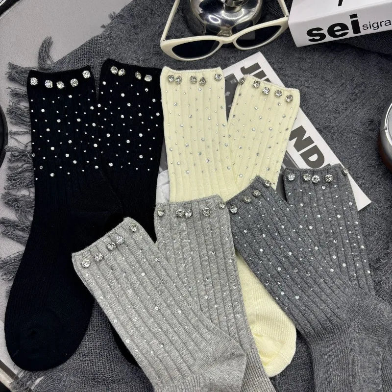 Women's Rhinestone Cotton Ankle Socks – Warm & Stylish Fashion Ankle Socks Babs