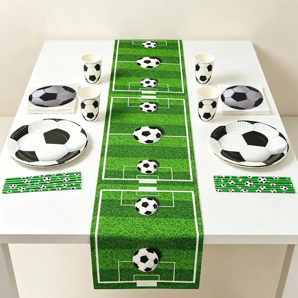 Soccer Football Party Supplies – Plates, Cups, Napkins & Runner Party Tableware Set Babs