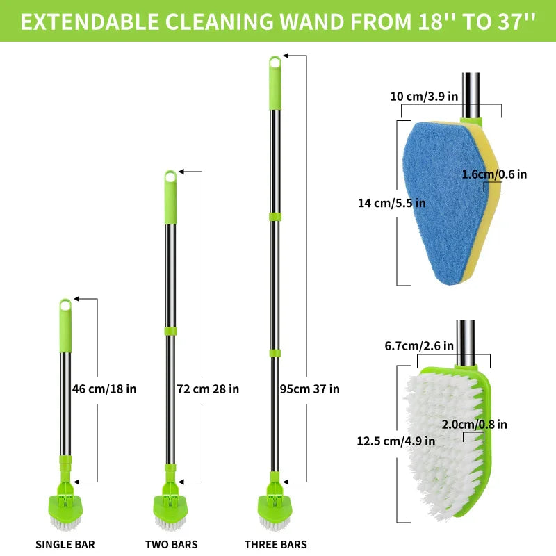 Telescopic 3-in-1 Scrub Brush with Sponge Pads | 18"–37" Handle Telescopic Cleaning Brush Babs