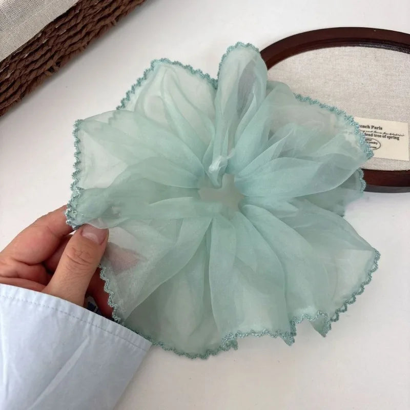 Mint Green Organza Scrunchies – 4-Pack Women's Hair Ties Organza Scrunchie Set Babs C