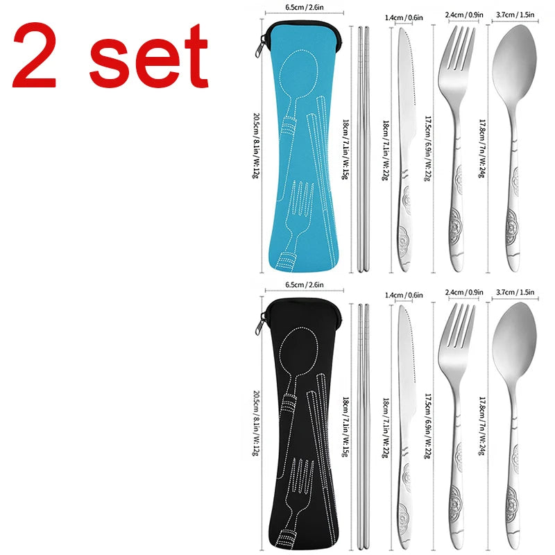 5-Piece Portable Stainless Steel Cutlery Set – Camping & Travel Travel Cutlery Set Babs 2 set Black Blue